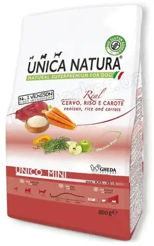 Сухий корм Unica Natura Unico Mini - для собак малих порід (оленина, рис та морква) 800g